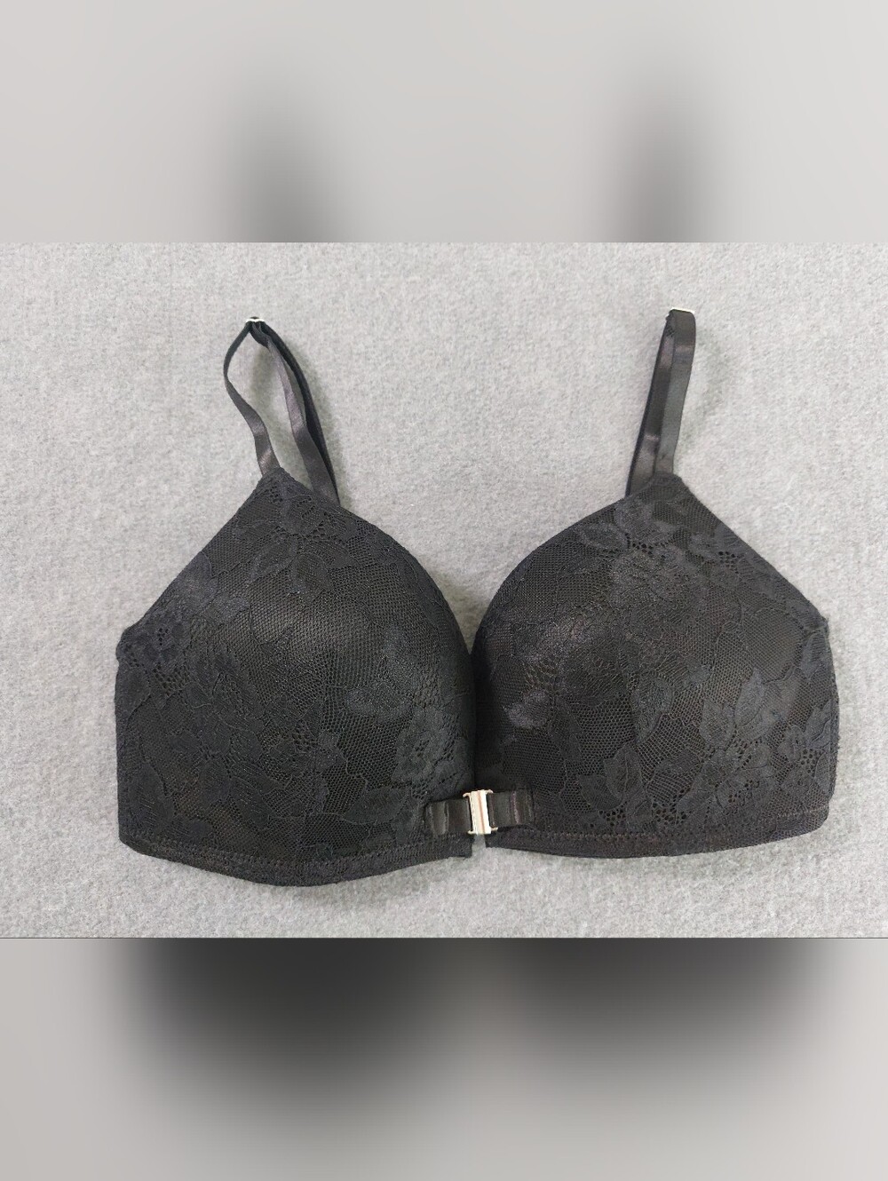 NWOT René Rofé Black Lace Front Closure Bra 34C - Picture 1 of 4